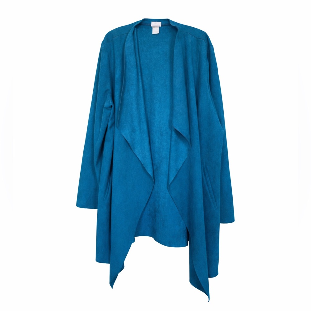 Chico’s Teal Waterfall Open Front Cardigan Jacket Size 3